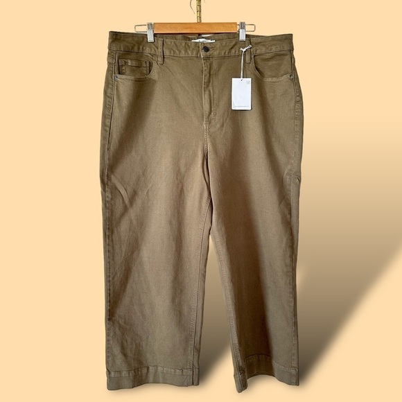 Carly Jean Los Angeles Classic High-Rise Wide Leg Pants 3X‎ - Khaki Green - NWT - Picture 2 of 13